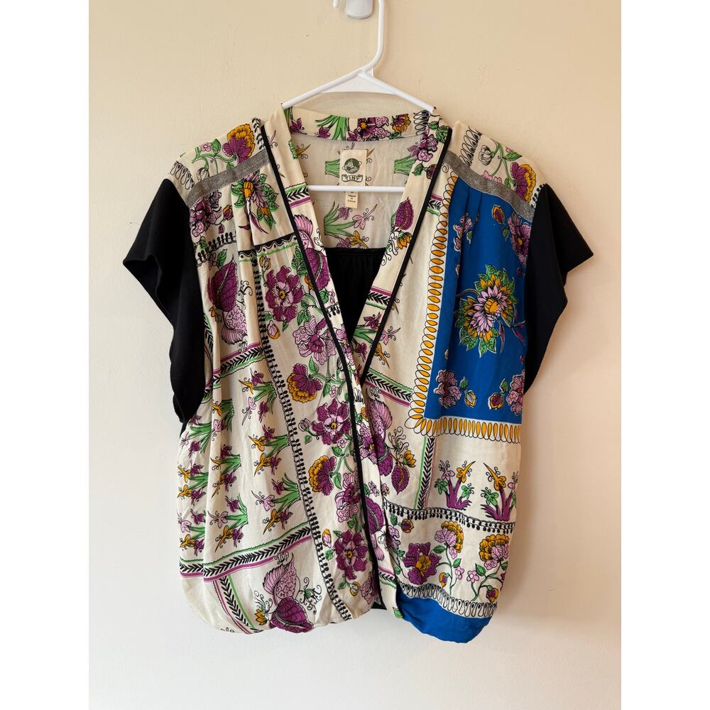 Tiny by Anthropologie Blouse Top Womens Medium Multicolor Floral Patchwork Boho
